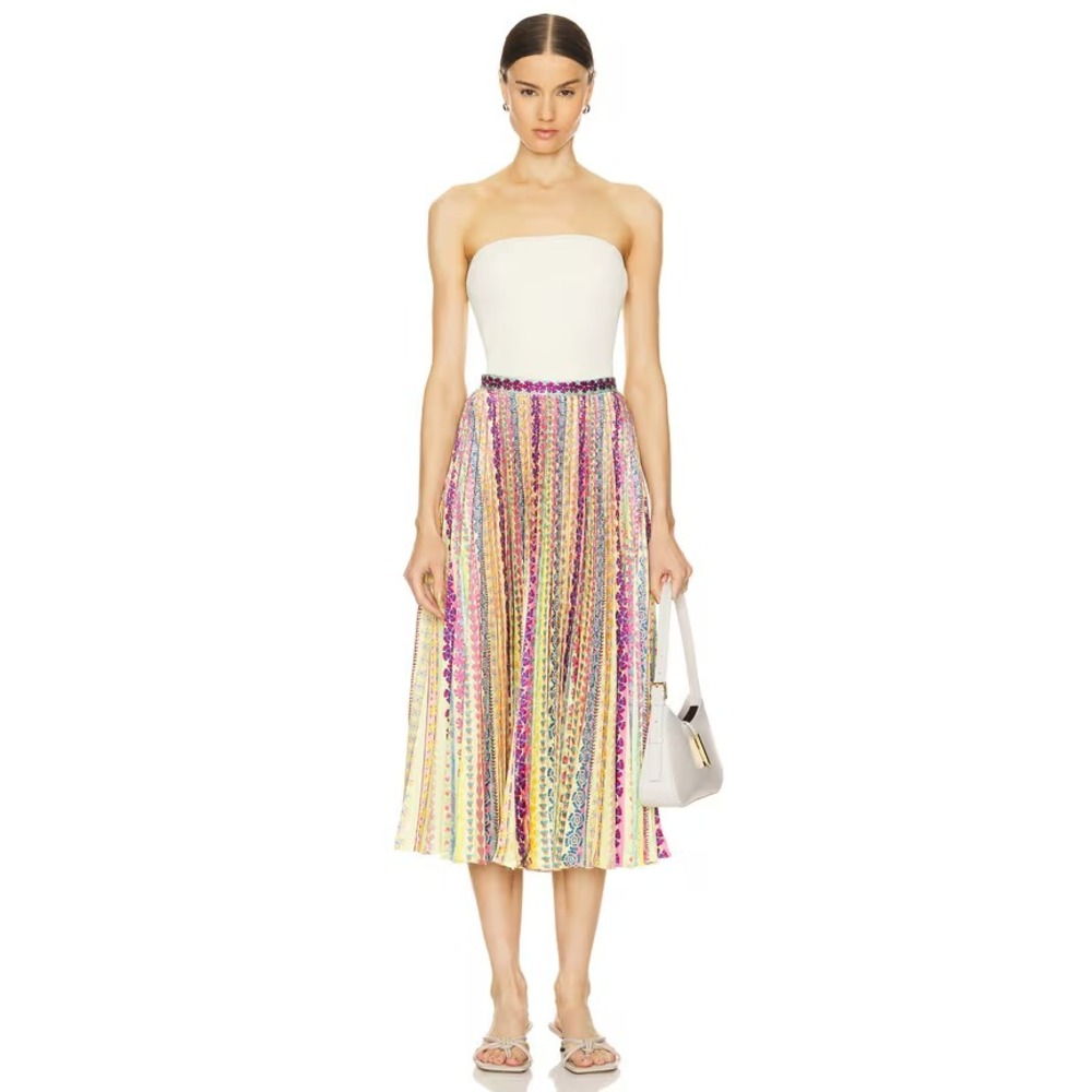SALONI Multicolor Pleated Midi Skirt